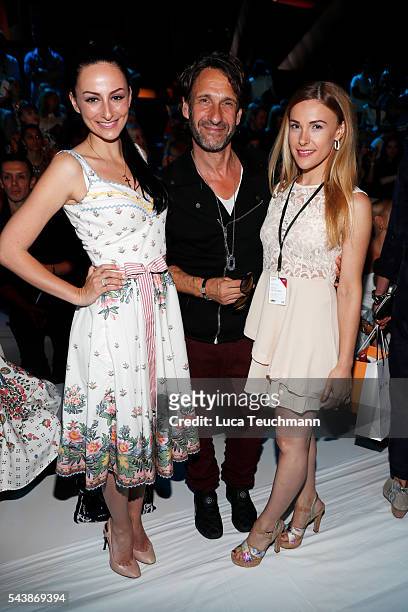Marla Blumenblatt, Frank-Willy Wild and Claudia Dost attend the Lena Hoschek show during the Mercedes-Benz Fashion Week Berlin Spring/Summer 2017 at...