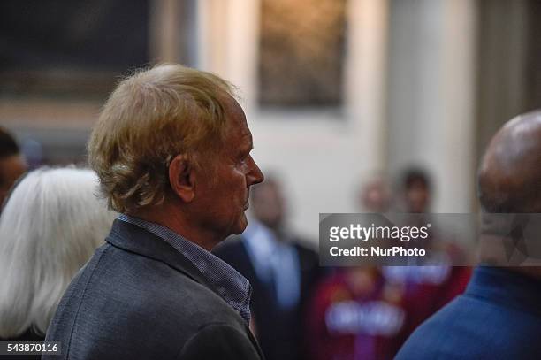 Italian actor Mario Girotti attends the funeral of Italian actor Bud Spencer, born Carlo Pedersoli, at the &quot;church of the artists&quot;, Santa...