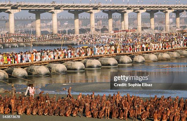 Thousands of pilgrims gather to watch hundreds of naked sadhus, the first to enter the holy river, before taking to the holy waters themselves to be...