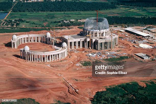 Aerial view of the constuction site housing the African Basilica, Notre Dame de la Paix in Yamoussoukro.