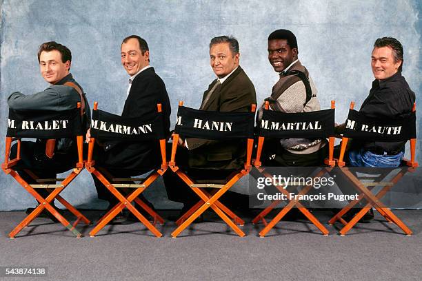 The principle actors in the French detective series Navarro, from left to right, Daniel Rialet, Sam Karman, Roger Hanin, Jacques Martial and...