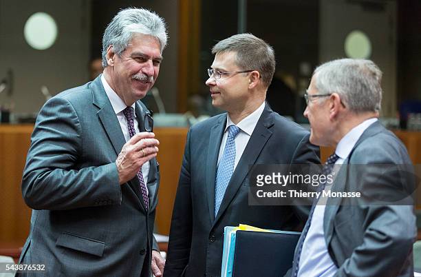 Brussels, Belgium, November 7, 2014. -- Austrian Finance Minister Doctor Hans Jörg SCHELLING is talking with the EU Euro & Social Dialogue...