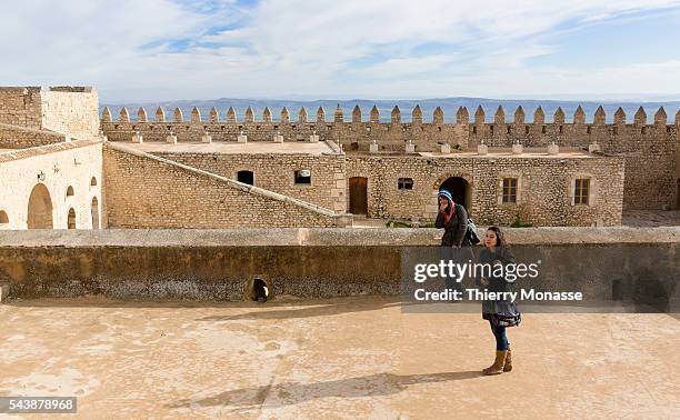 El Kef, Kef Governorate, Tunisian Republic. January 7, 2015. -- 2 girls visit the Casbah.