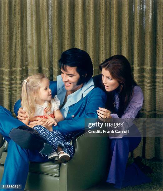 American rock legend Elvis Presley with his wife Priscilla and their daughter Lisa-Marie, during the week of Thanksgiving 1970 at the Presley's...