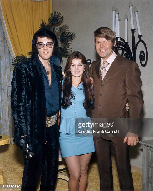 American rock legend Elvis Presley, his wife Priscilla and Glen Campbell attend George Klein's wedding with Barbara Little in Elvis' International...