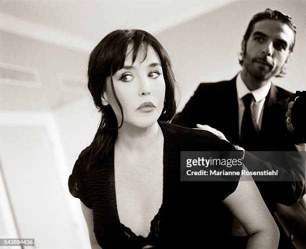 French actress Isabelle Adjani with hairdresser John Nollet during the 56th Cannes Film Festival, 16th May 2003.