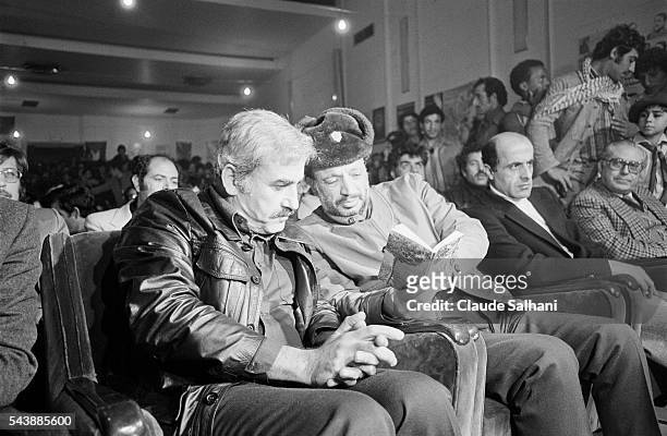 General Secretary of the Popular Front for the Liberation of Palestine Georges Habache and Chairman of the Palestine Liberation Organization Yasser...