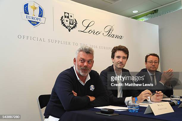 Darren Clarke, European Ryder Cup Captain, Antione Arnault, Loro Piana and Pascal Grizot, president of Ryder Cup France pictured during the launch of...