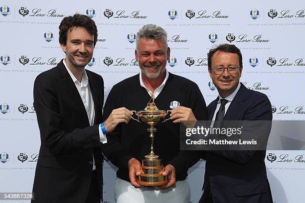 Antione Arnault, Loro Piana, Darren Clarke, European Ryder Cup Captain and Pascal Grizot, president of Ryder Cup France pictured during the launch of...