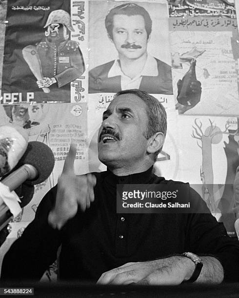 General Secretary of the Popular Front for the Liberation of Palestine Georges Habache during a press conference.