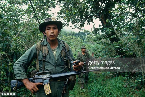El Salvadoran army on operation in Morazan area. | Location: Morazon, El Salvador.