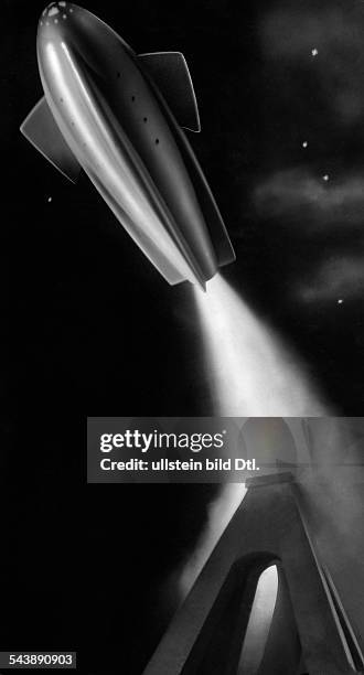 Director: Anton Kutter; Bavaria 1937- vision of the future in the year 1963: the spaceship leaving the launching ramp.- Heavily edited material from...