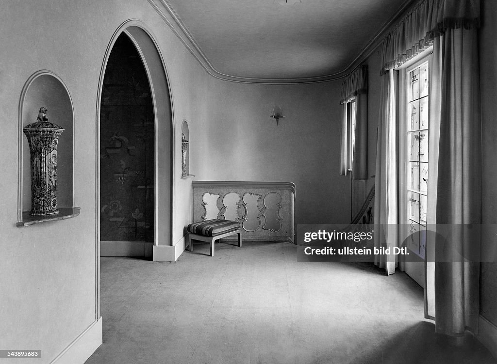 German Empire Free State Prussia - Brandenburg Provinz (Province) - Berlin: cultivation of home decor in a country residence on island Schwanenwerder in Wannsee: upper vestibule - Photographer: Becker & Maass- Published by: 'Die Dame' 10/1928Vintage