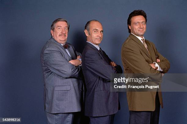 French actors Pierre Tornade, Guy Marchand and Patrick Guillemin for the television series Nestor Burma.