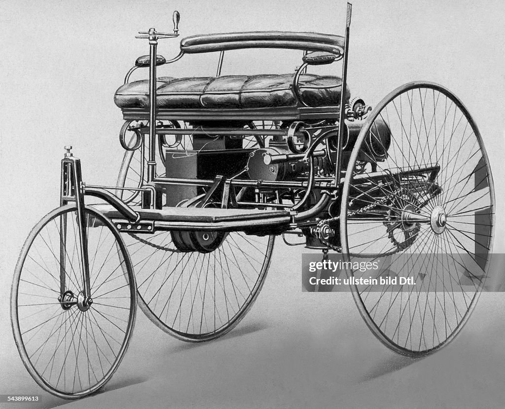 First Benz Car Engine Benz Patent Motorwagen 1885. The first petrol-car, a three-wheels ...