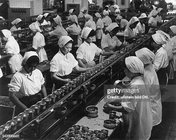 Japan, Industry: female workers in a fish canning factory