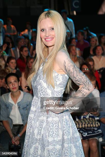 Mirja Du Mont wearing a dress by Lena Hoschek during the Lena Hoschek show during the Mercedes-Benz Fashion Week Berlin Spring/Summer 2017 at Erika...