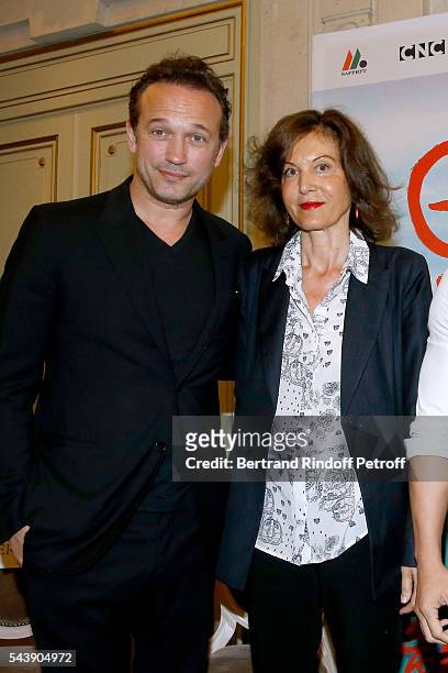 Actor Vincent Perez and Director Anne Fontaine attend 6th Chinese Film Festival : Press Conference at Hotel Meurice on June 30, 2016 in Paris, France.