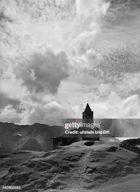 Switzerland Graubuenden: Engadin: the church San Romerio near Brusio in the Valposchiavo valley - 1954- Photographer: Steiner- Vintage property of...