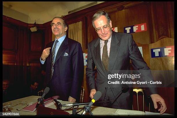 Le président de France 2, Jean-Pierre Elkabbach avec Patrick Le Lay, président directeur général de TF1.