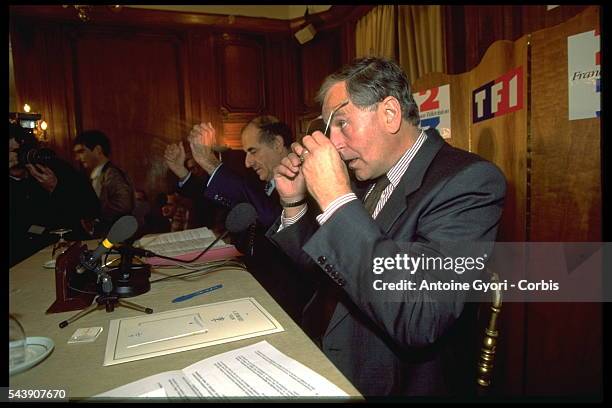 Le président de France 2, Jean-Pierre Elkabbach avec Patrick Le Lay, président directeur général de TF1.