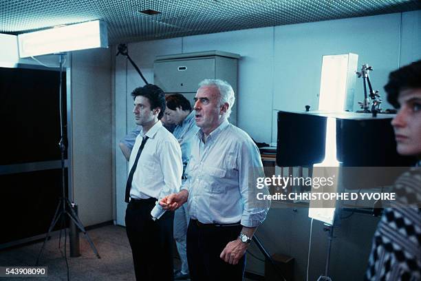 French actor Daniel Auteuil and French director Claude Sautet on the set of his film Quelques Jours avec Moi.