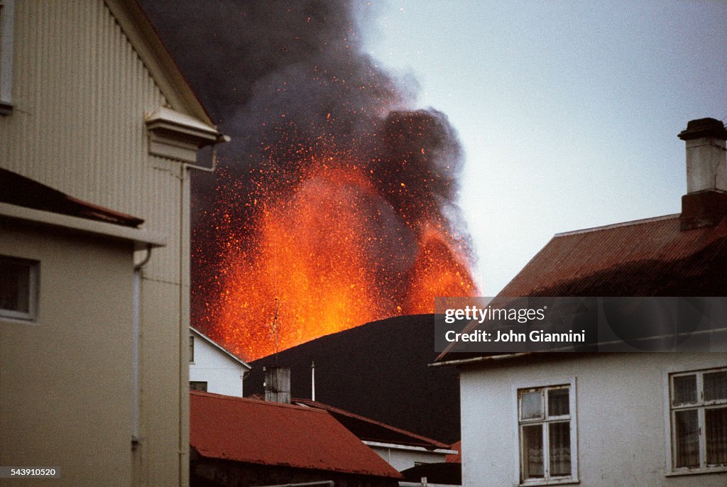 Eruption of Helgafell Volcano on Heimaey Island