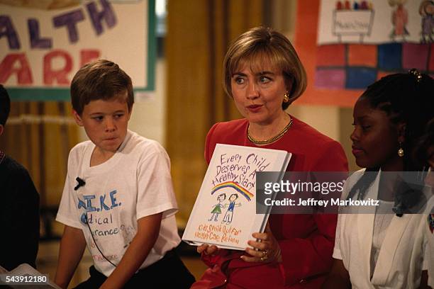 Hillary Clinton meets with 12 chidren in response to their letter to the President concerning their health problems.