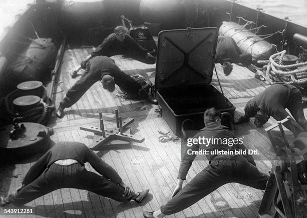Sailors doing exersices on deck - Photographer: Willi Ruge- undatedVintage property of ullstein bild