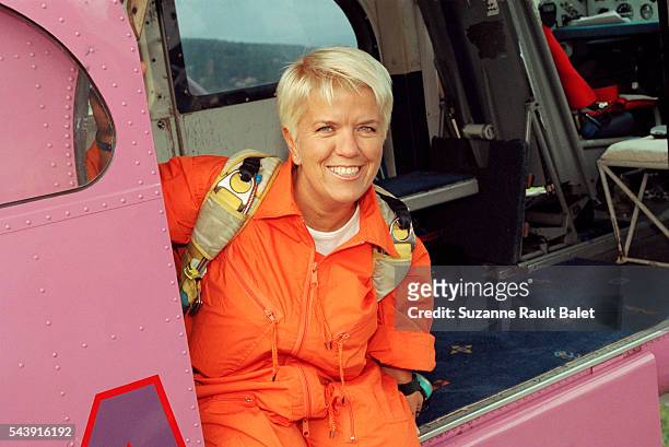 French actress Mimie Mathy during the filming of television series Josephine, Ange Gardien, episode Une Sante d'Enfer.