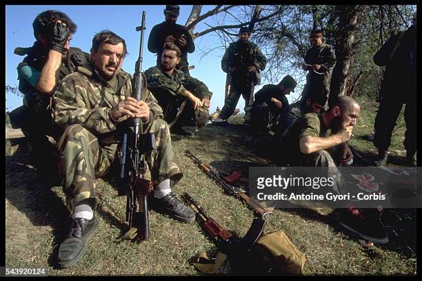 Chechen soldiers on the frontline near the village of Noja-Iourt.