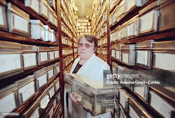 Russian woman working in the Vavilov Institute of Plant Industry which researches vegetal genetics and seed conservation.