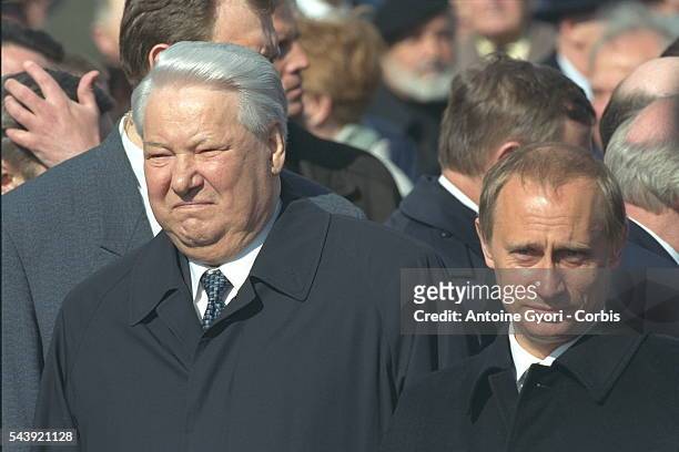 Portrait of Boris Yeltsin and Vladimir Putin.