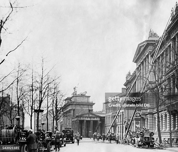 German Empire Free State Prussia Brandenburg Province Berlin: large fire in the 'Bluecherpalais' - Photographer: Atelier Balassa- Published by:...