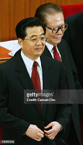 Chinese President, Hu Jintao, and former President, Jiang Zemin, attend a meeting marking the 60th anniversary of the victory of China's Resistance...
