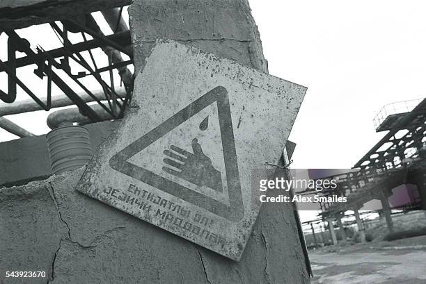 Warning sign at Chlorine Plant No. 2, one of the few still functioning chemical factories in Sumgait.