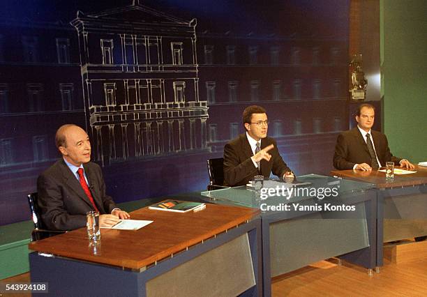 Prime minister of Greece Costas Simitis during a televised debate.