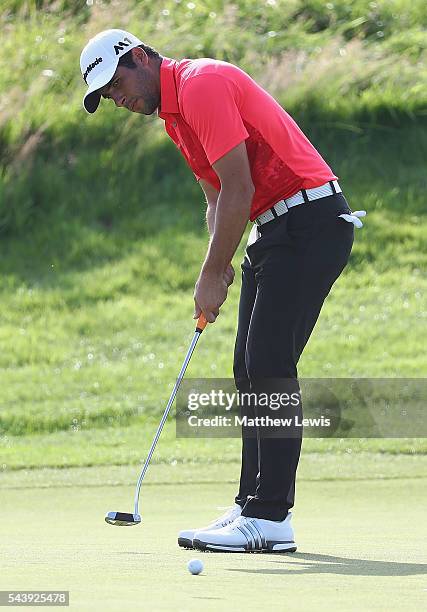 Adrian Otaegui of Spain makes a putt during day one of the 100th Open de France at Le Golf National on June 30, 2016 in Paris, France.