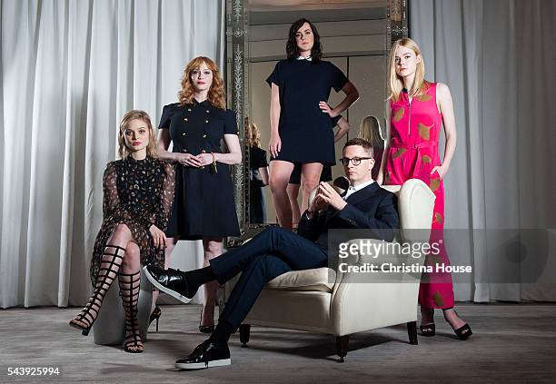 Actresses Christina Hendricks, Elle Fanning, Jena Malone, director Nicolas Winding Refn, and Bella Heathcoat of 'The Neon Demon' are photographed for...