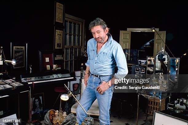 French singer and songwriter Serge Gainsbourg in his Rue de Verneuil home.