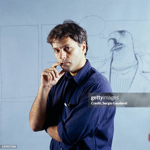 French cartoonist Enki Bilal with one of his drawings.