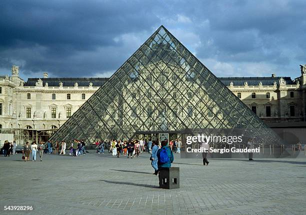 The famous pyramid in the courtyard of the Musee du Louvre.