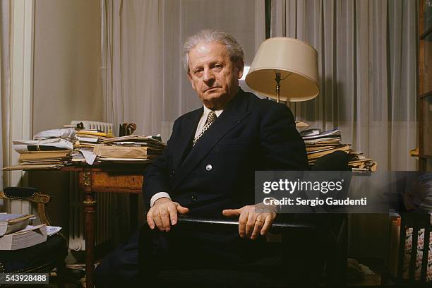 French writer and philosopher of Lithuanian descent Emmanuel Levinas, in the office of his Paris home.