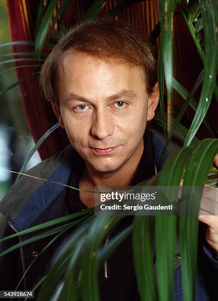 French author Michel Houellebecq backstage on the set of cultural television program Le Gai Savoir on Paris Premiere.