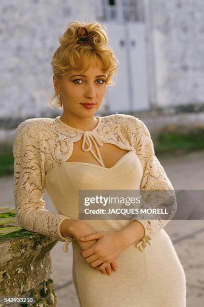 French actress Pauline Lafont during the filming of the series "Le petit docteur", an episode entitled "Une femme a crié", directed by Eric Le Hung,...