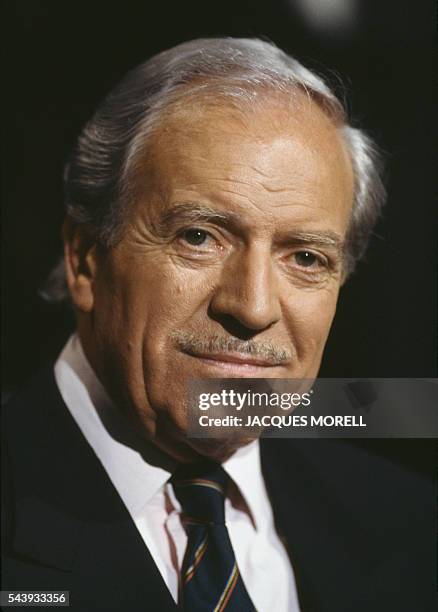 French mountain climber and writer Maurice Herzog on the set of French cultural TV show Bouillon de culture.