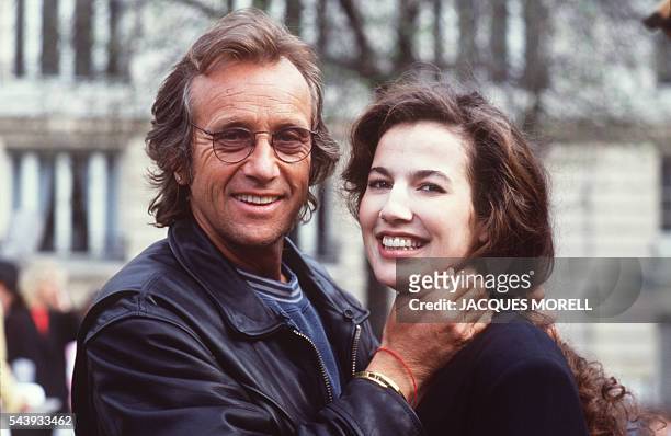 French actor Yves Renier and french actress Natacha Amal on the set of "Commissaire Moulin"