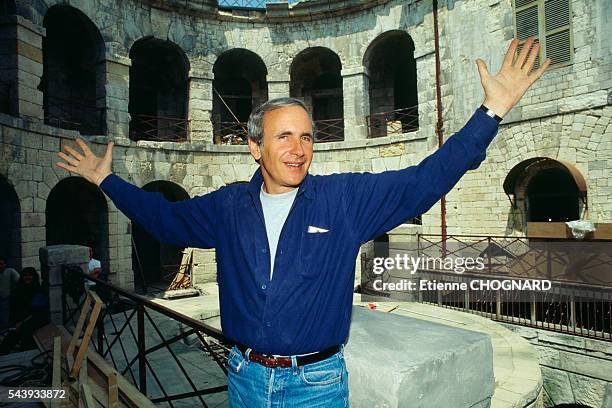 French comedian and televsion host Patrick Laffont inside the fortifications of Fort Boyard, site of television show Fort Boyard, on French channel...