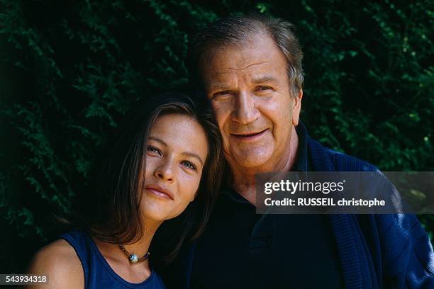 French actors Charlotte Valandrey and Pierre Mondy on the set of television series "Les Cordier, Juge et Flic", episode "La Voix du Sang".