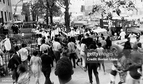 The scene outside the welfare office at 515 Blue Hill Ave. In Roxbury on June 2, 1967. A group of mothers held a sit-in inside the office, and...